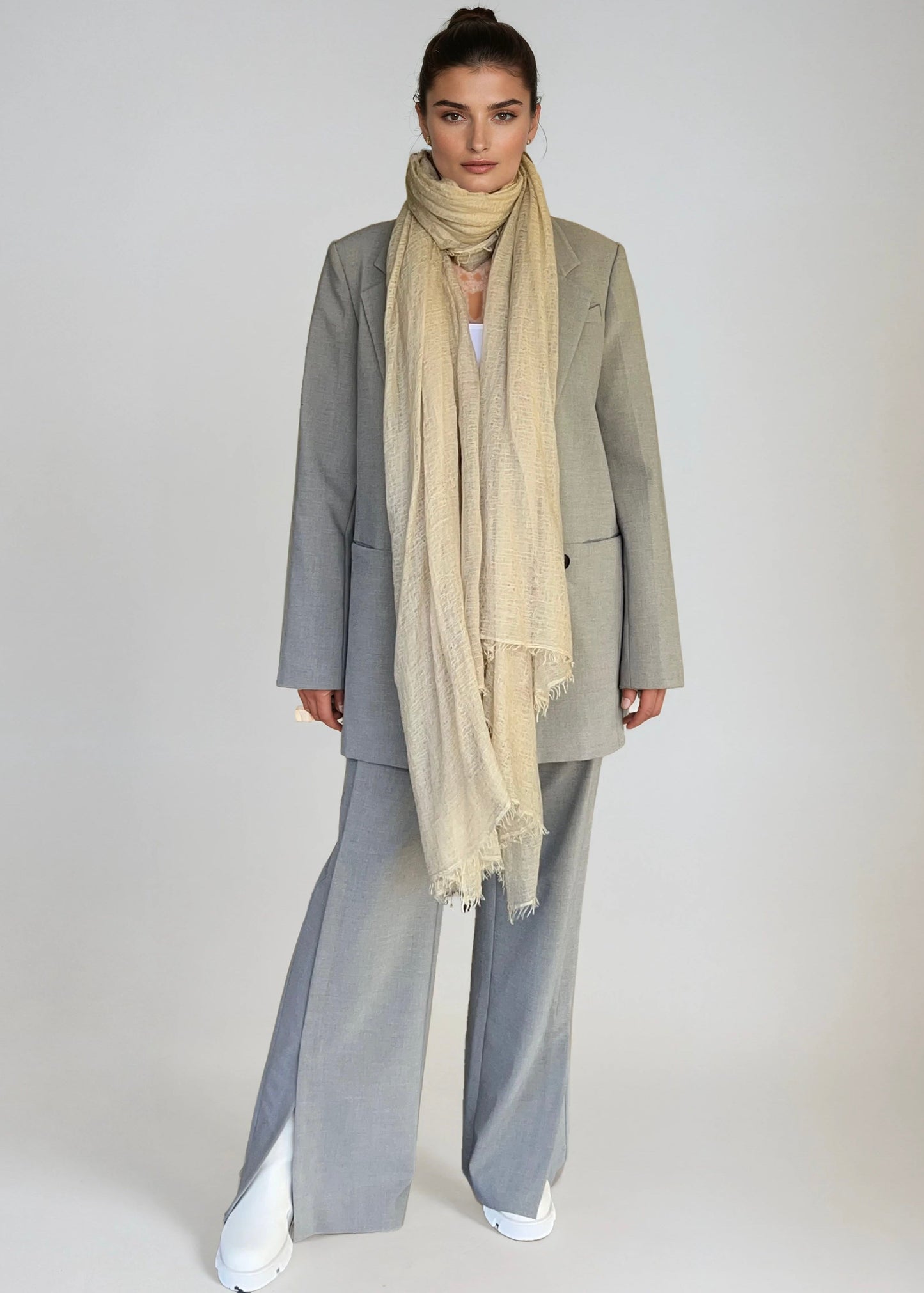 Premium Vanilla Cream Cashmere Wrap - Luxury Lightweight Designer Shawl