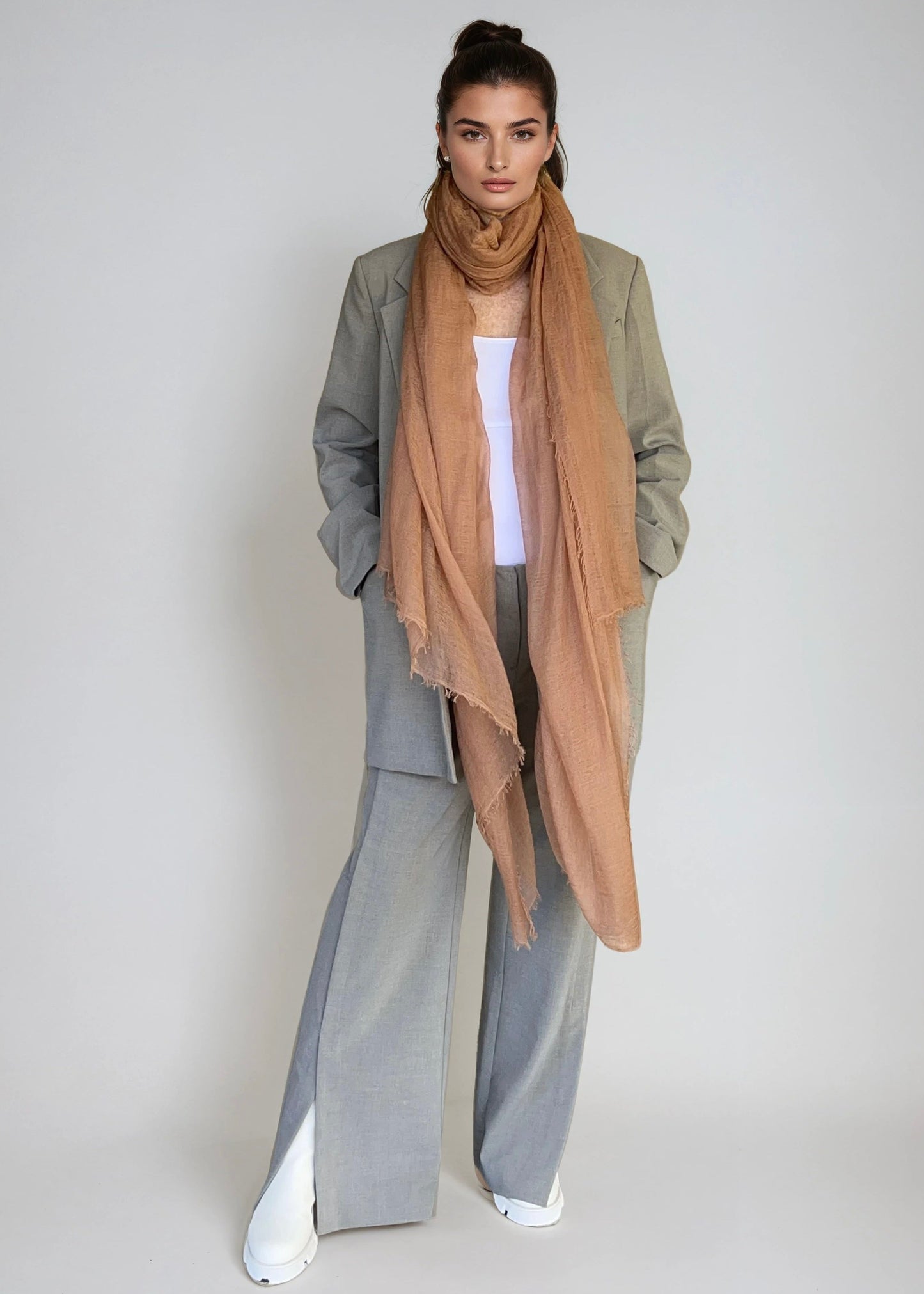 Premium Sunset Bronze Cashmere Wrap - Luxury Lightweight Designer Shawl