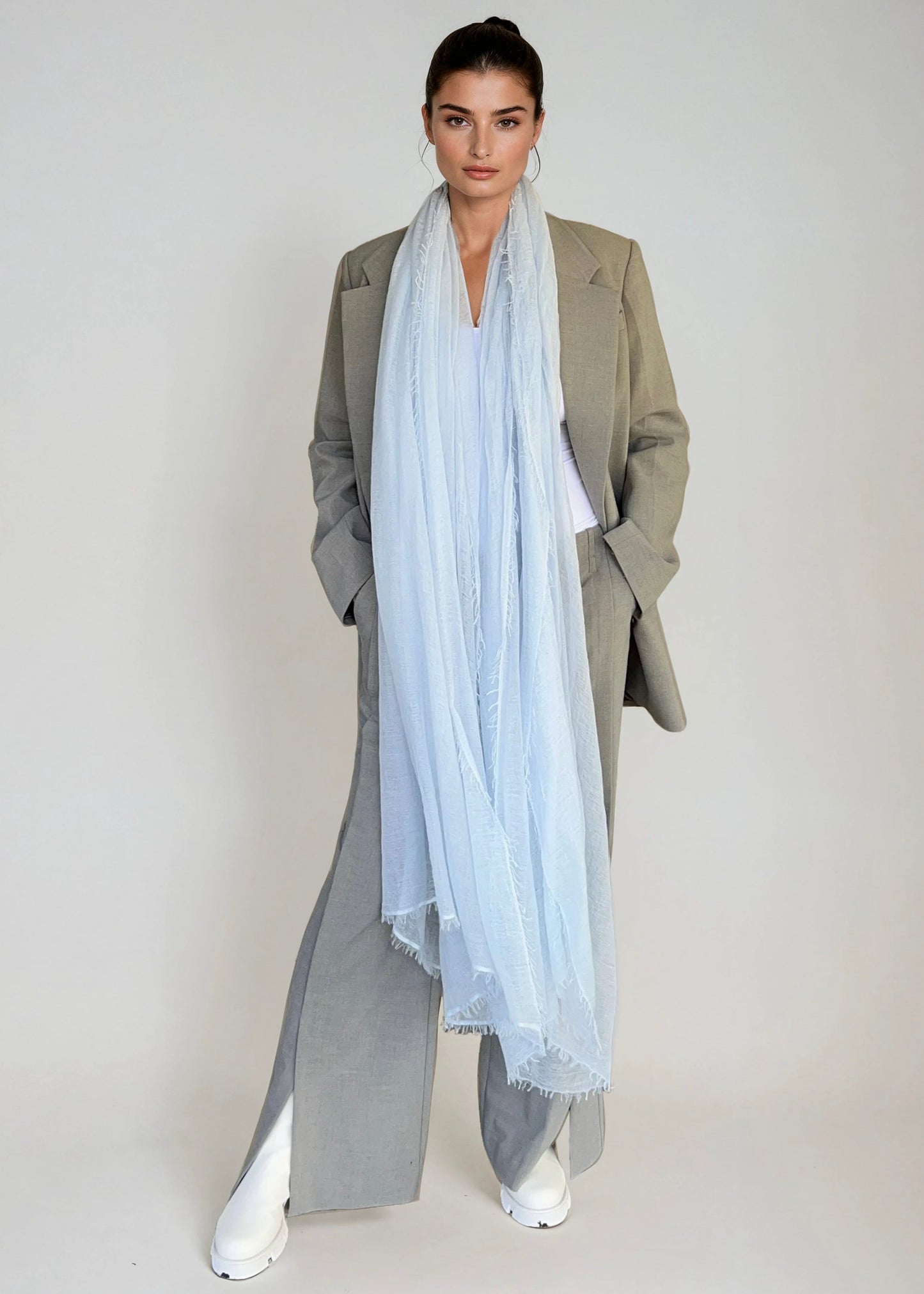 Premium Blue Haze Cashmere Wrap - Luxury Lightweight Designer Shawl