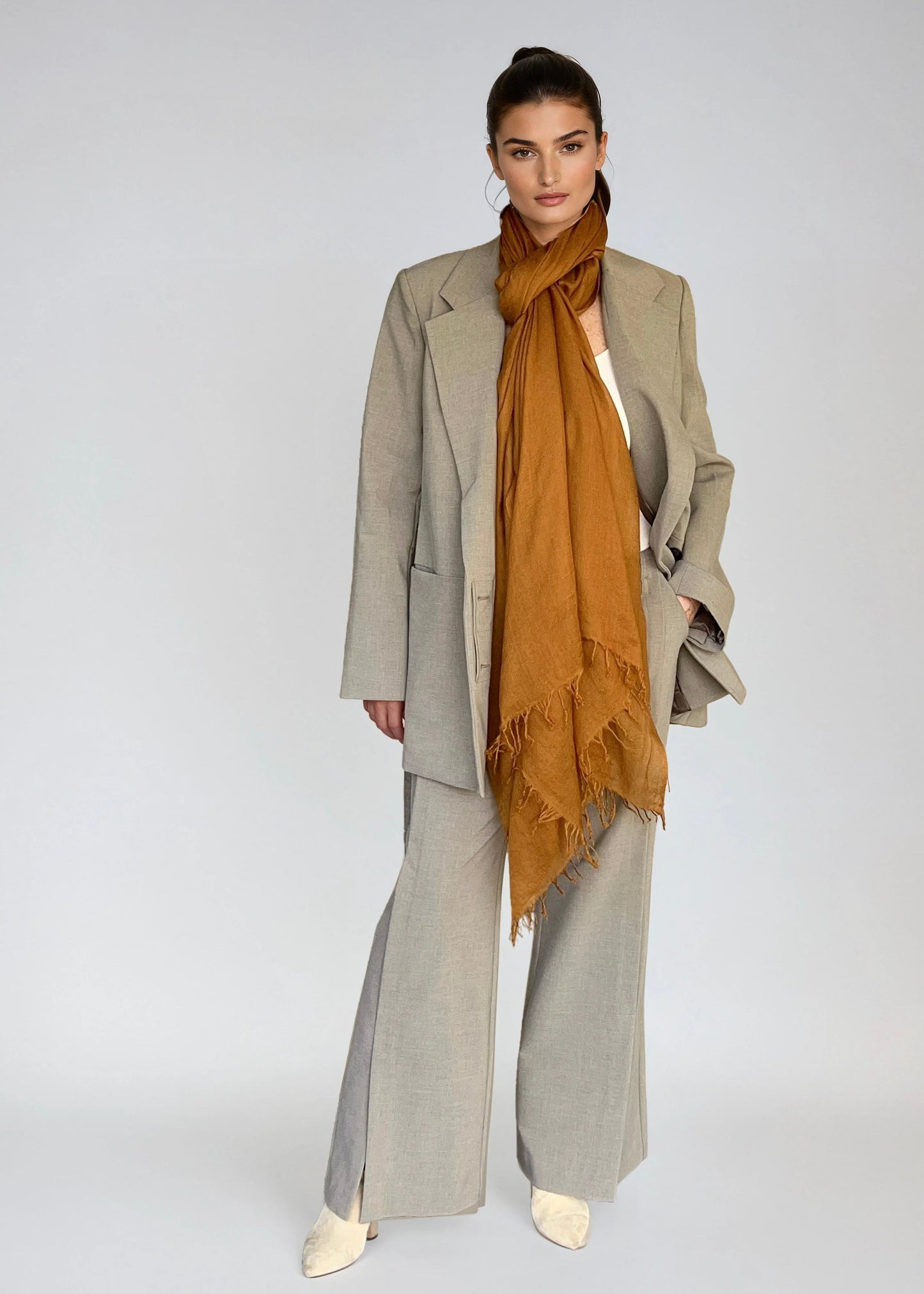 Burnt Bronze Handloom Cashmere Wrap - Luxury Scarf | Cashmere Luxe