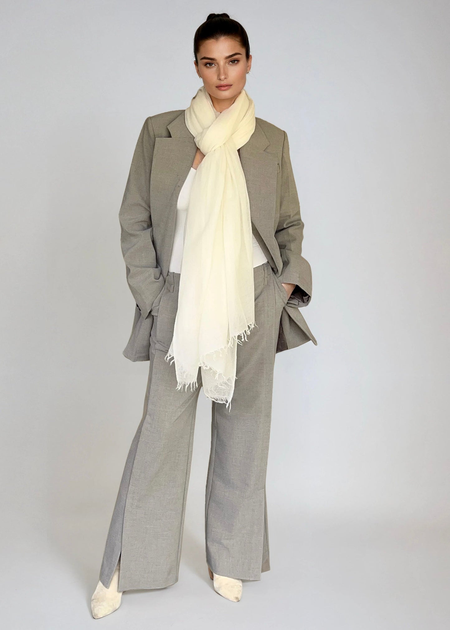 Premium White Pure Cashmere Wrap - Handwoven Himalayan Luxury Scarf
