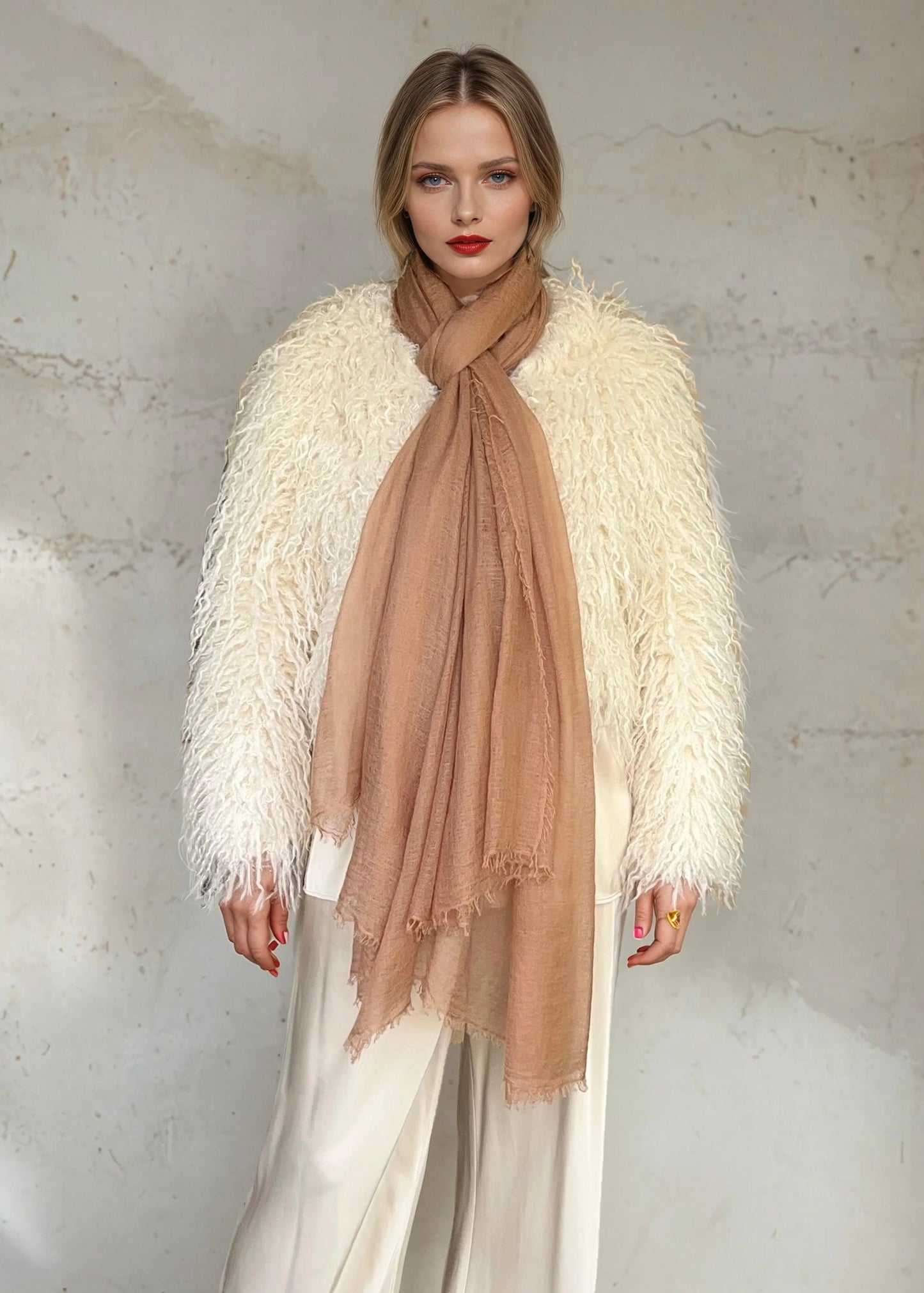 Premium Sunset Bronze Cashmere Wrap - Luxury Lightweight Designer Shawl