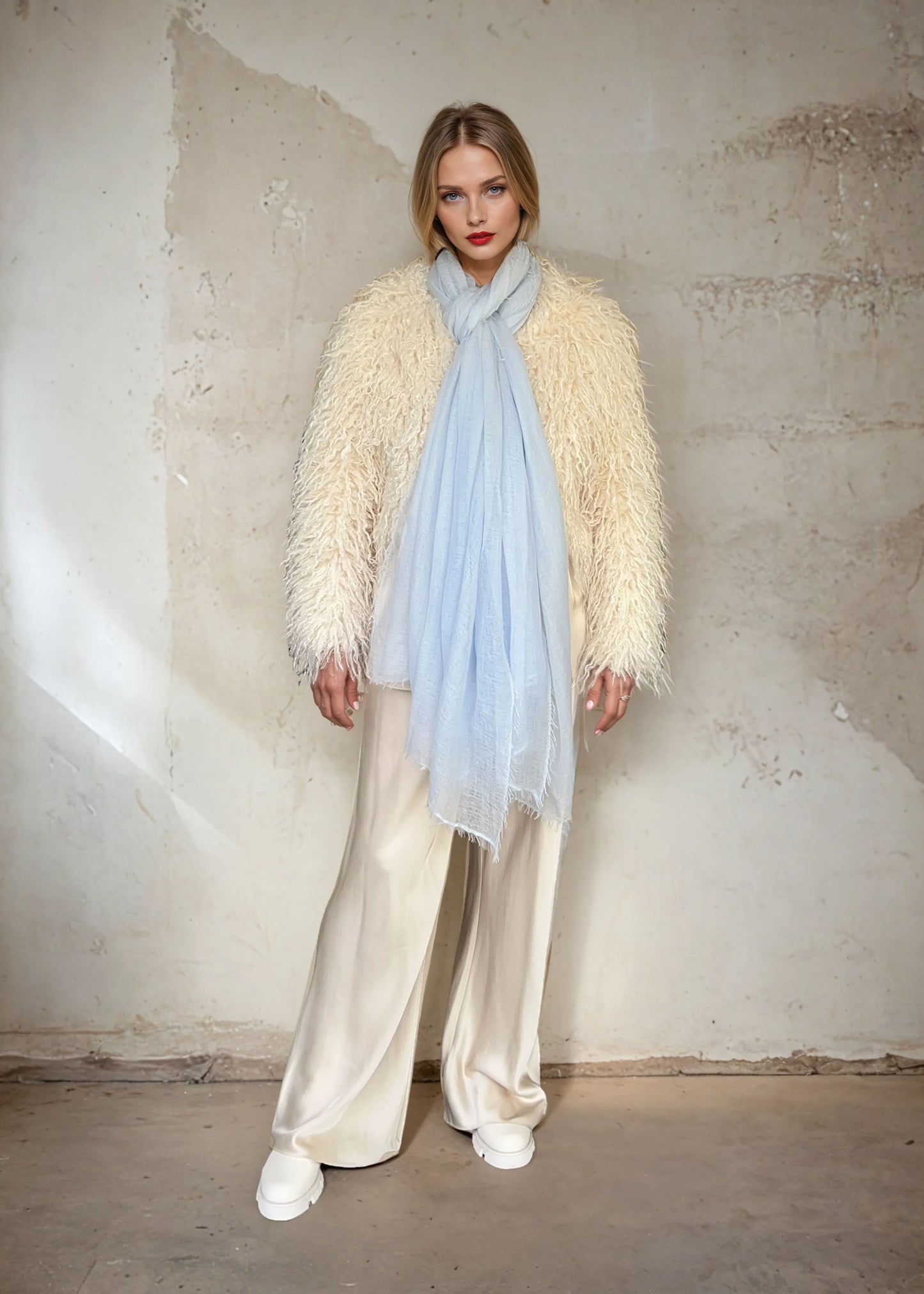 Premium Blue Haze Cashmere Wrap - Luxury Lightweight Designer Shawl