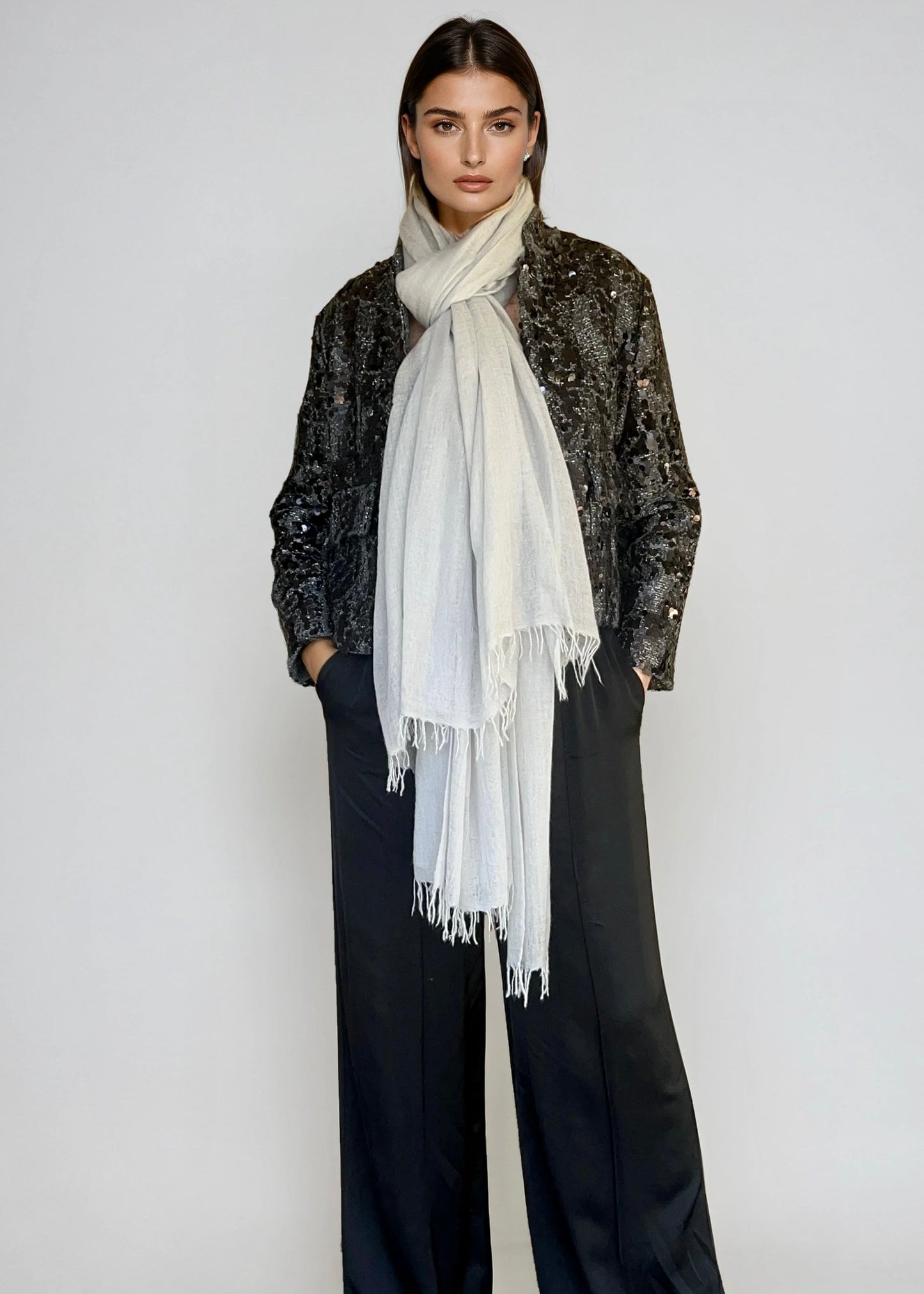 Premium Light Grey Pure Cashmere Wrap - Handwoven Himalayan Luxury Scarf