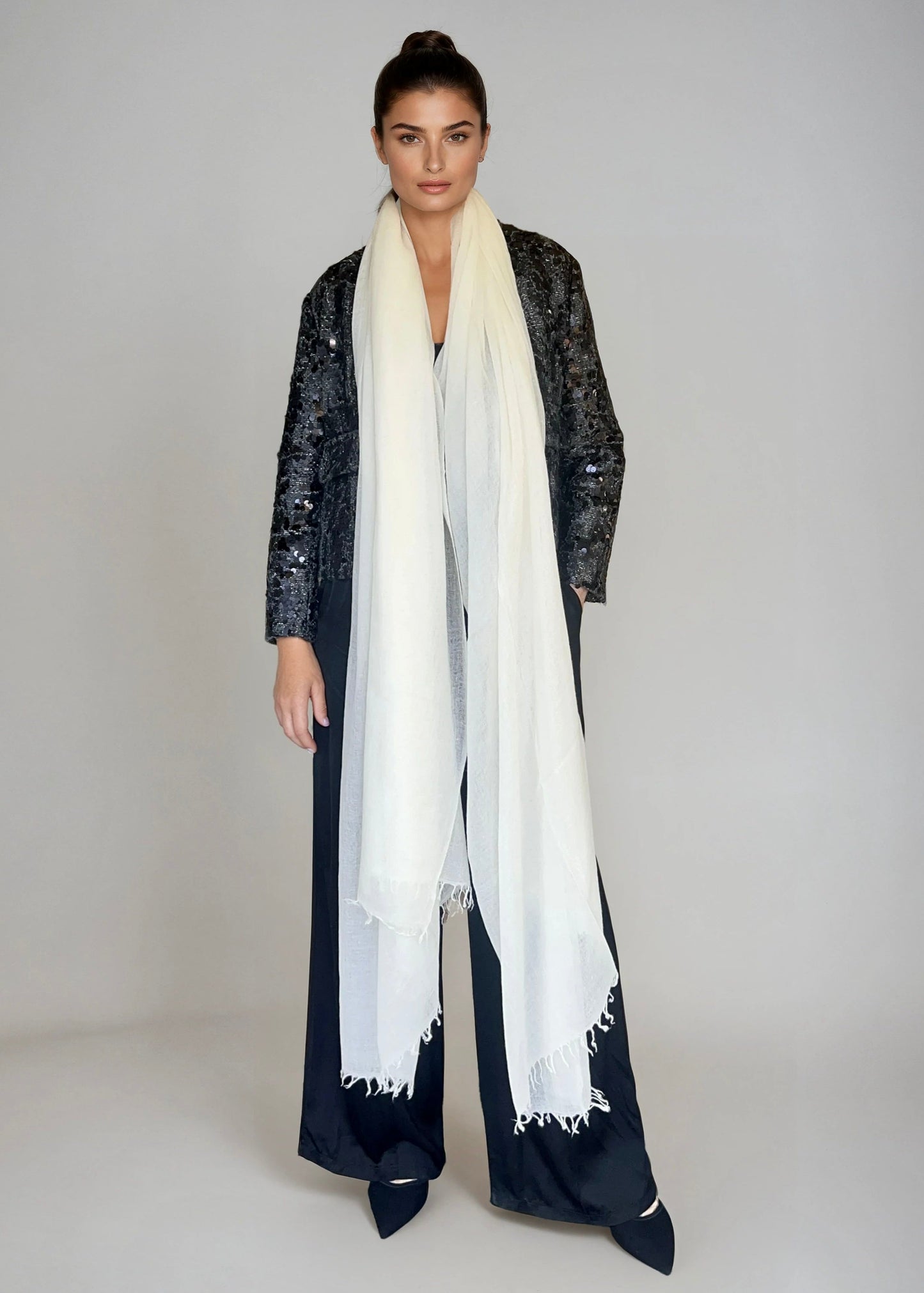 Premium White Pure Cashmere Wrap - Handwoven Himalayan Luxury Scarf