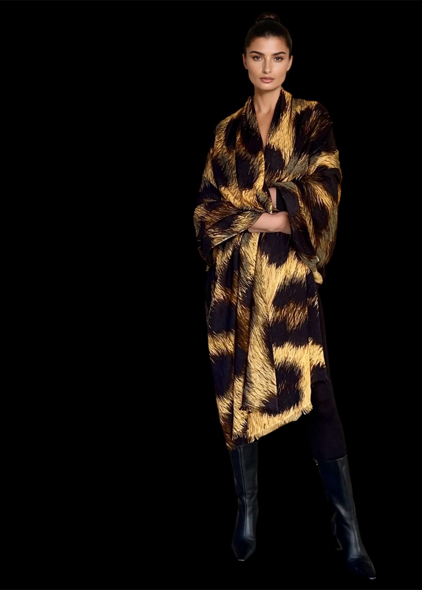 Premium Brown Leopard Travel Wrap - Designer Animal Print Luxury Cashmere