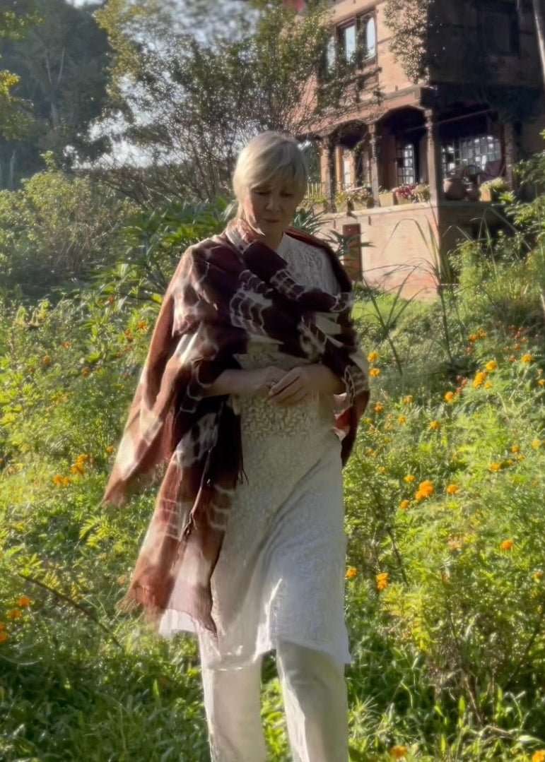 Hand Woven Cashmere Wrap - Earth Brown Forest Green | Cashmere Luxe