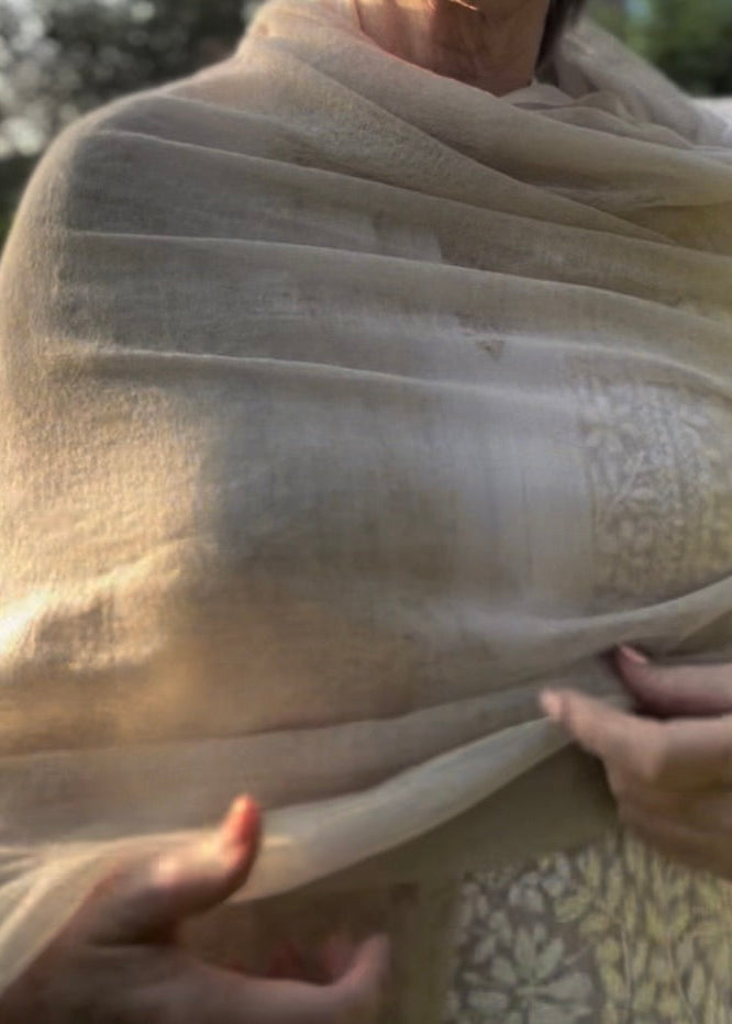 Rice Milk Handloom Cashmere Wrap - Luxury Scarf | Cashmere Luxe