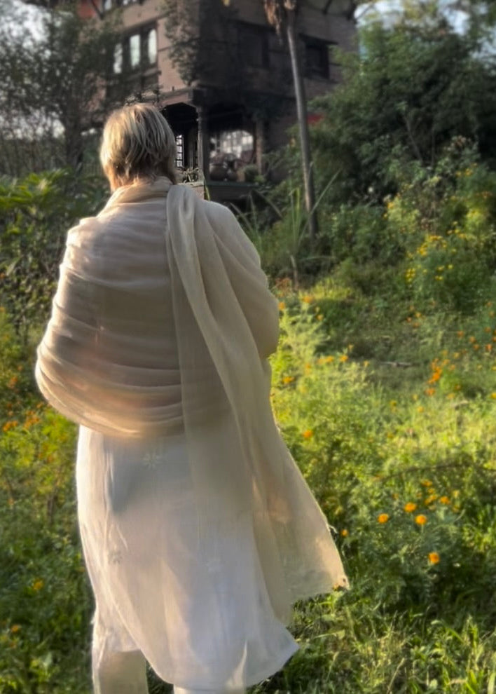 Rice Milk Handloom Cashmere Wrap - Luxury Scarf | Cashmere Luxe