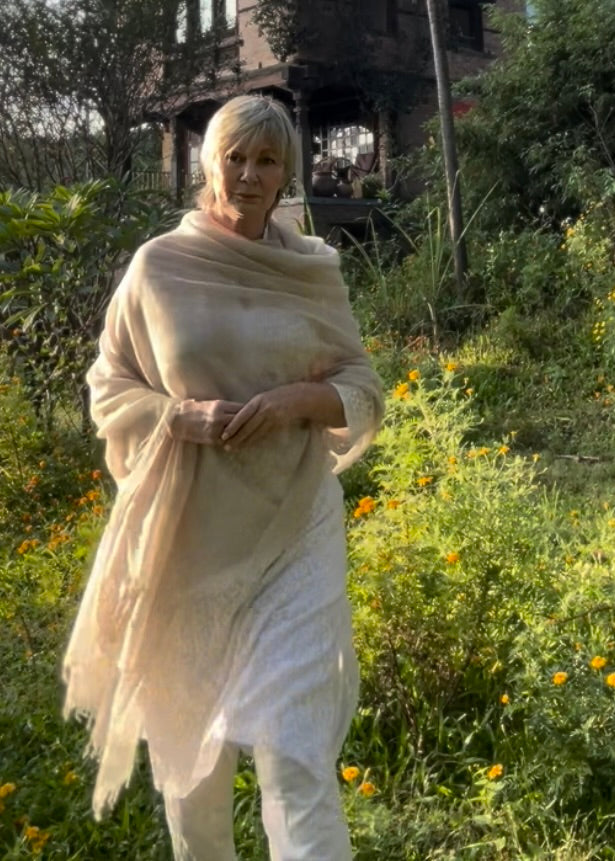 Rice Milk Handloom Cashmere Wrap - Luxury Scarf | Cashmere Luxe