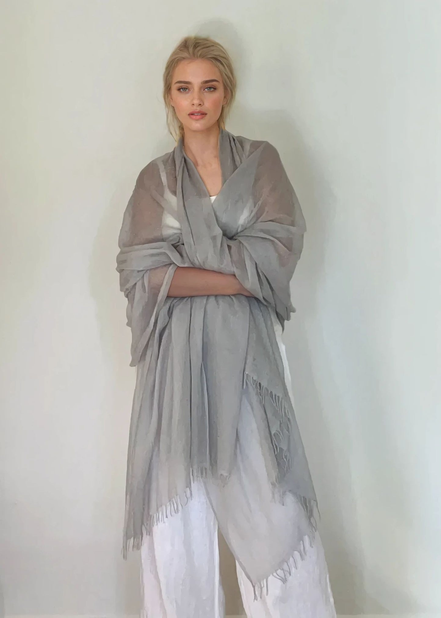 PURE CASHMERE LIGHT GREY WRAP