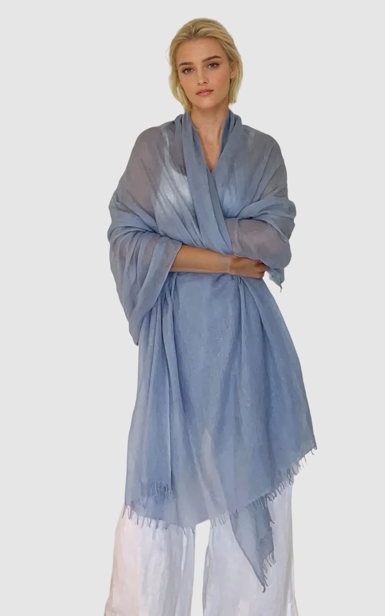 PURE CASHMERE FADED DENIM WRAP