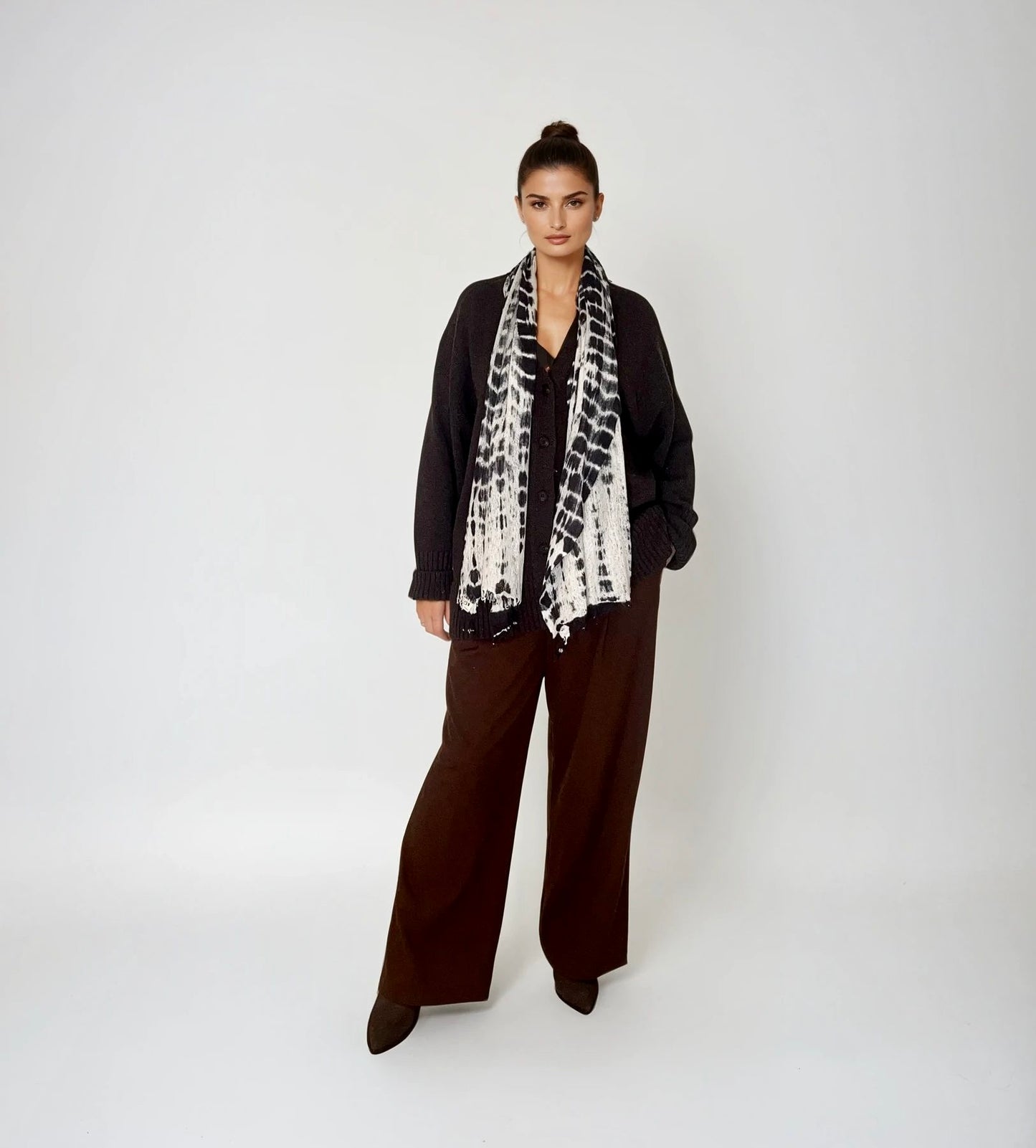 Cashmere Felted Scarf Hand Tie Dye - Navy