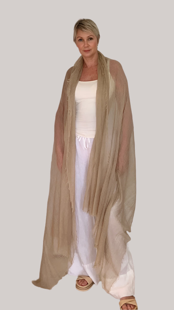 LIGHT-WEIGHT CASHMERE WRAPS - NATURAL - Cashmere Luxe