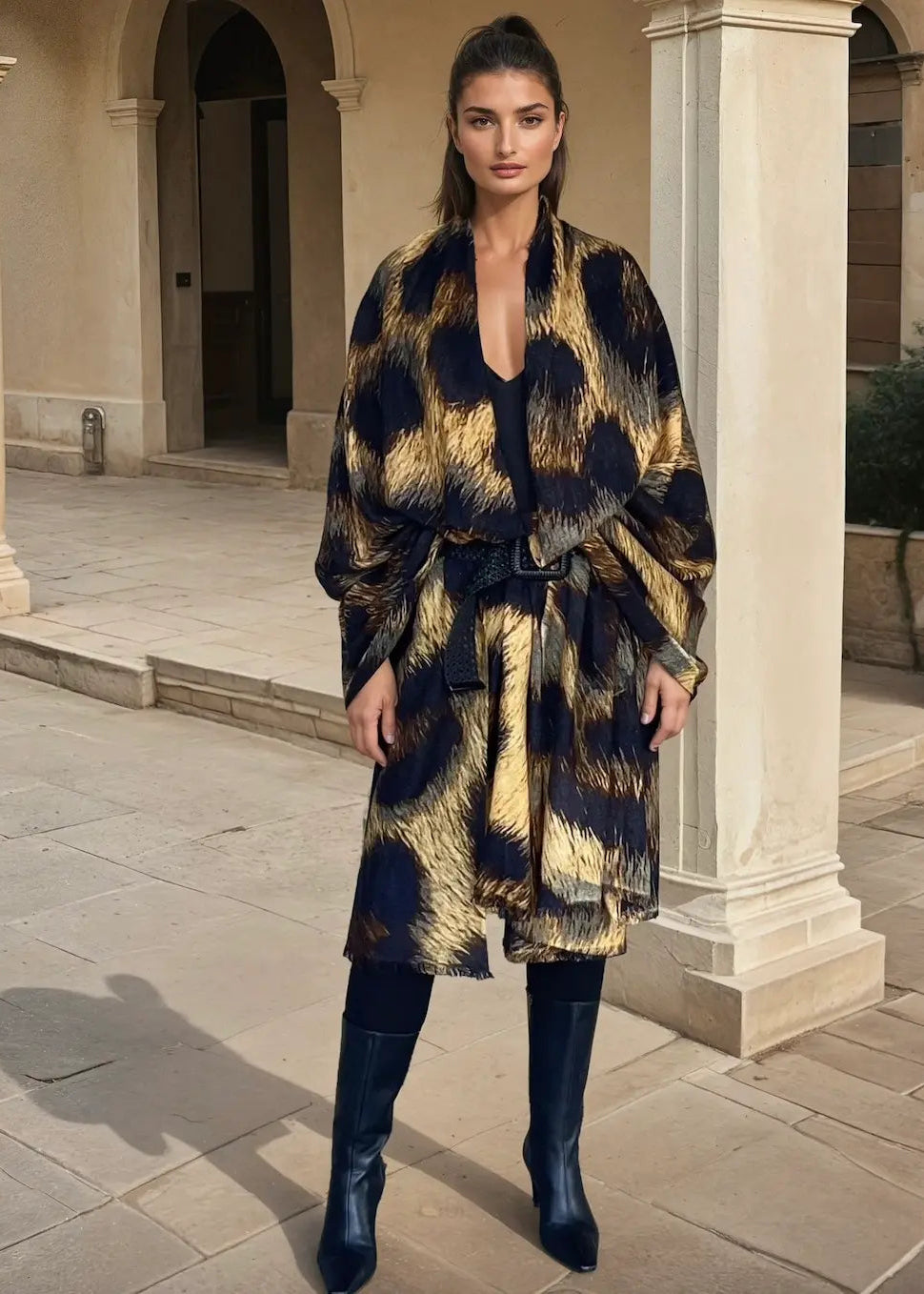 Premium Brown Leopard Travel Wrap - Designer Animal Print Luxury Cashmere