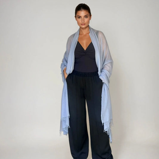 PURE CASHMERE FADED DENIM WRAP