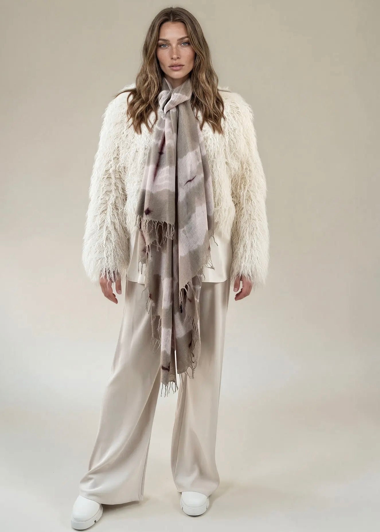 Premium Taupe & Soft Pink Cashmere Wrap – Handwoven Himalayan Limited Edition
