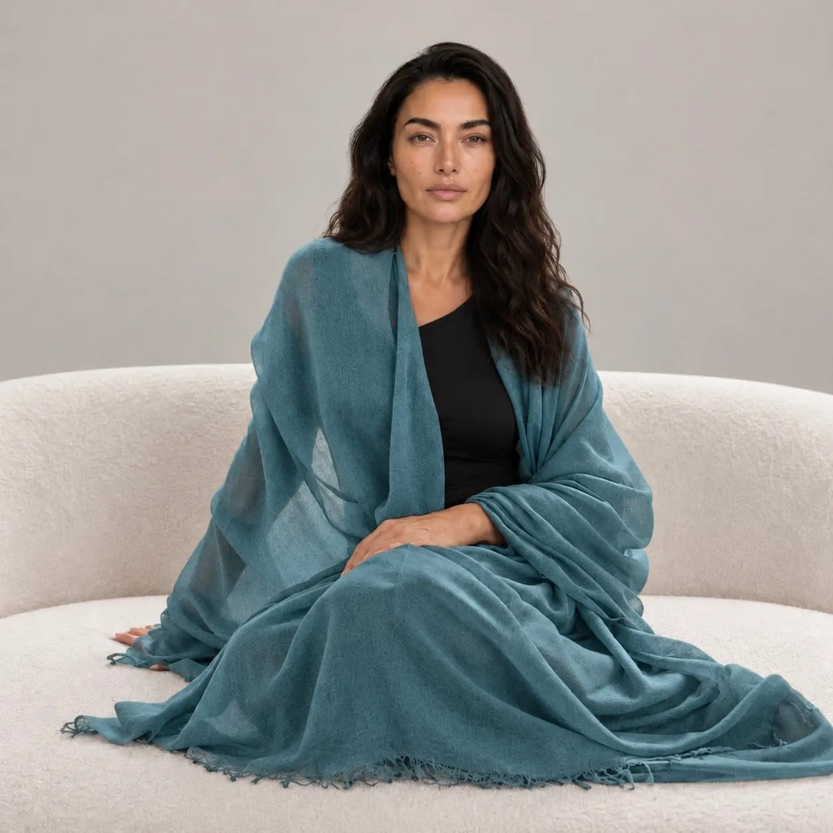 Petrol Teal Cashmere Wrap – Handloom Himalayan Luxury Scarf