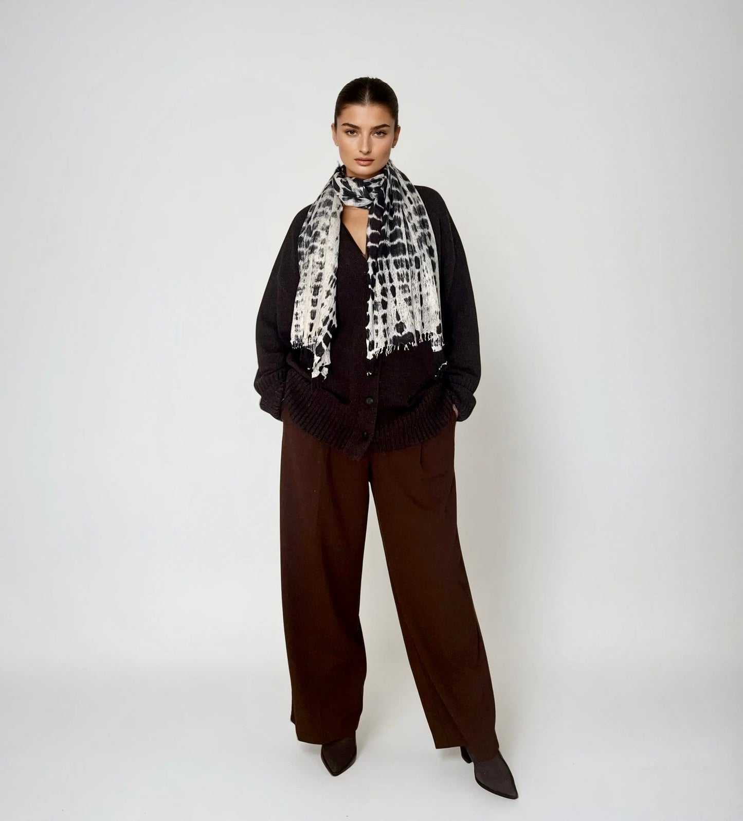 Cashmere Felted Scarf Hand Tie Dye - Navy