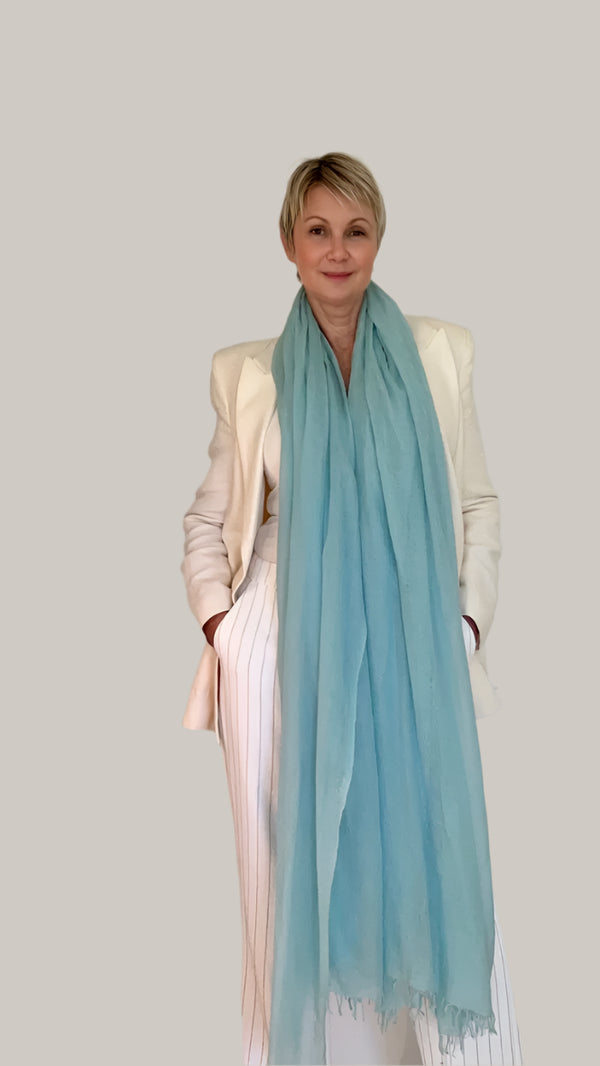 PURE CASHMERE OPAL BLUE WRAP - Cashmere Luxe