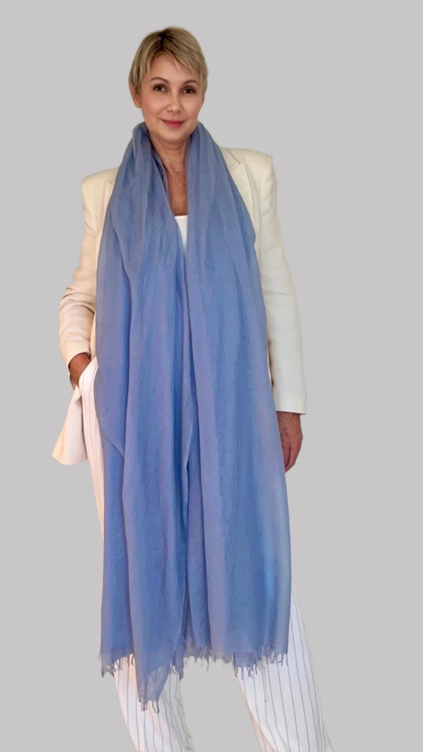 PURE CASHMERE FADED DENIM WRAP - Cashmere Luxe