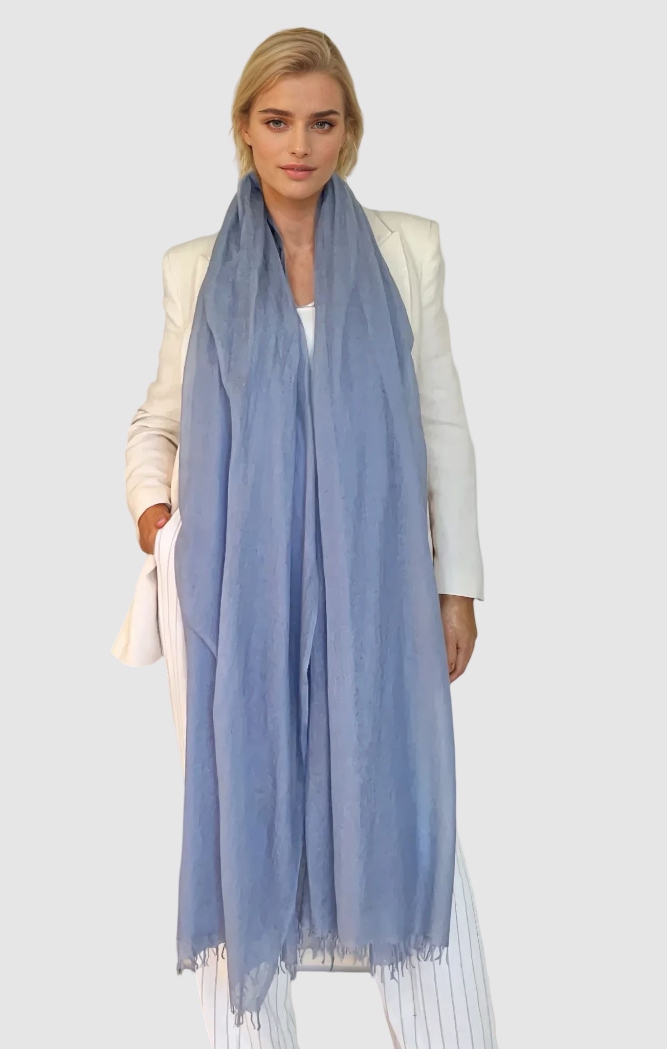 PURE CASHMERE FADED DENIM WRAP