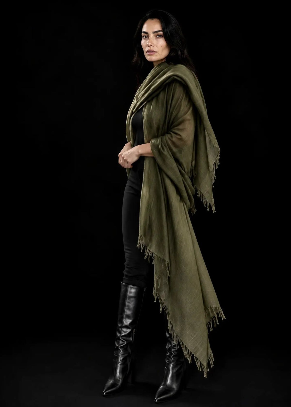 Olive Green Handwoven Cashmere Wrap | 100% Pure Himalayan Cashmere