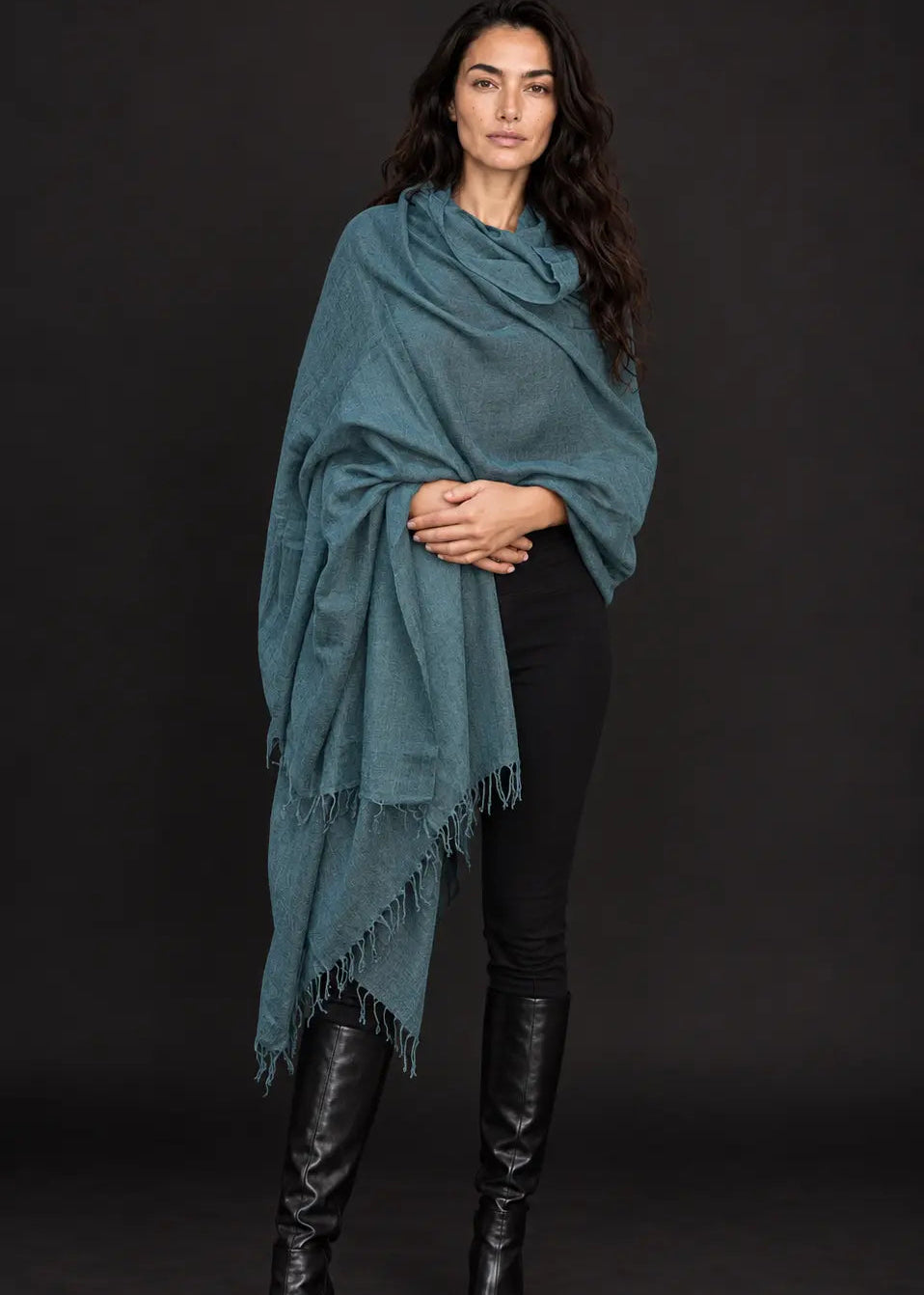 Petrol Teal Cashmere Wrap – Handloom Himalayan Luxury Scarf