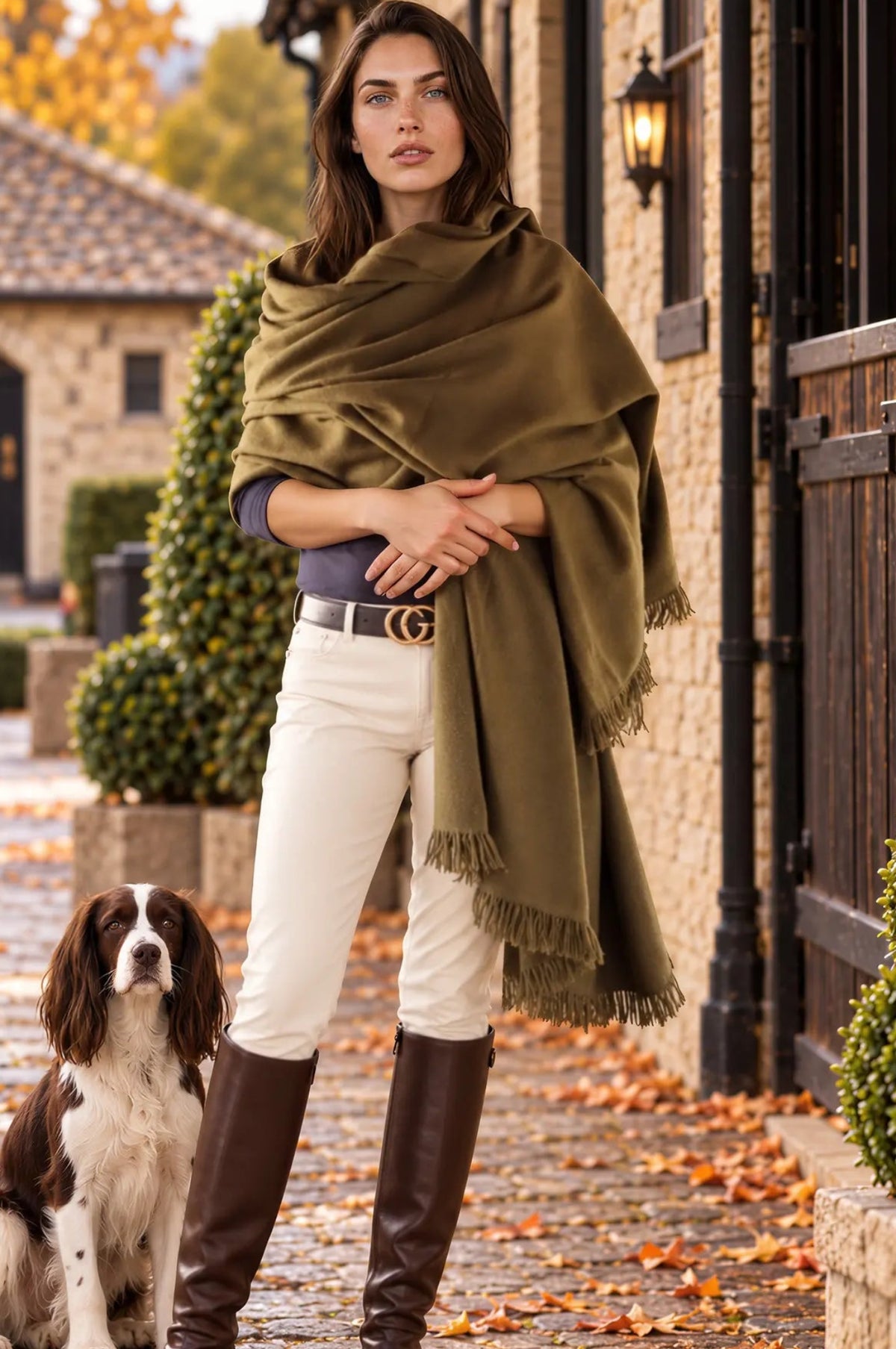Olive Green Handwoven Pure Cashmere Wrap Heavy Weight