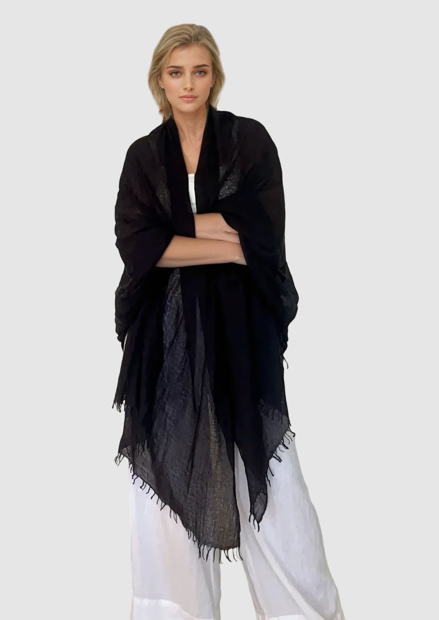 PURE CASHMERE WRAP BLACK