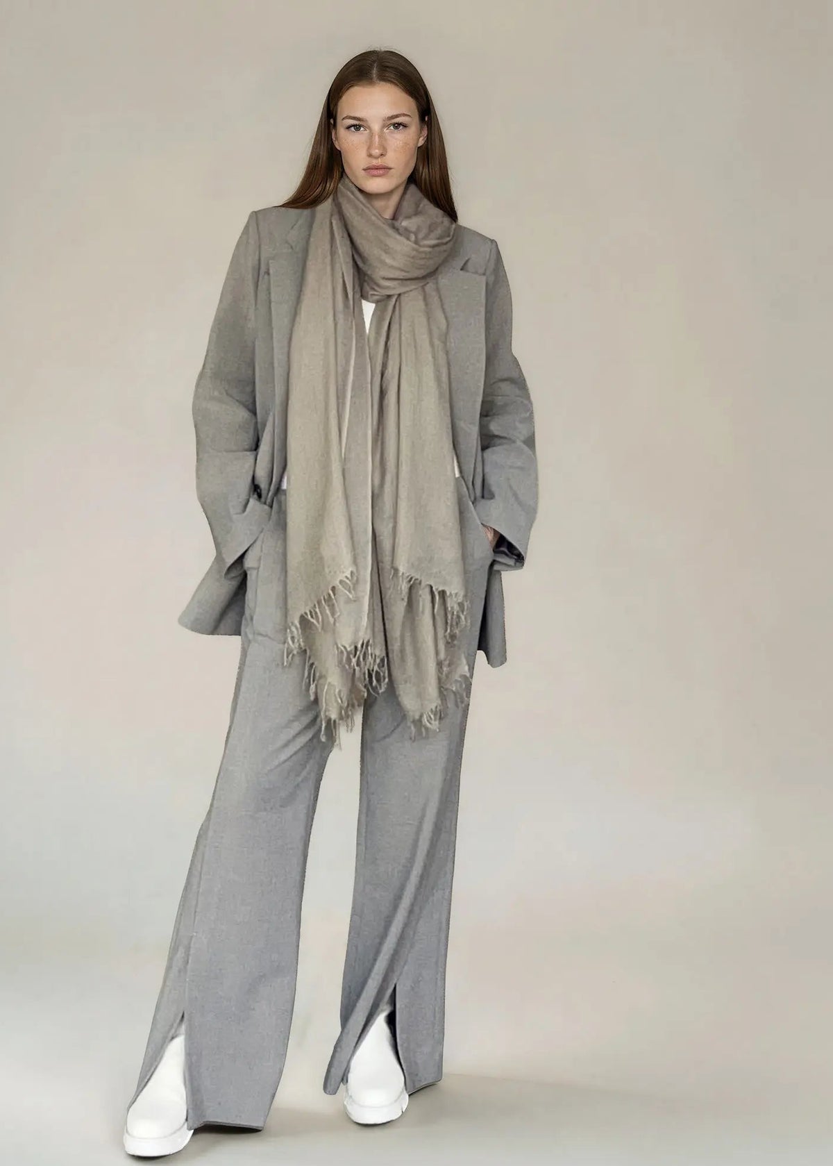 Taupe Cashmere Wrap – Handwoven Himalayan Luxury Shawl