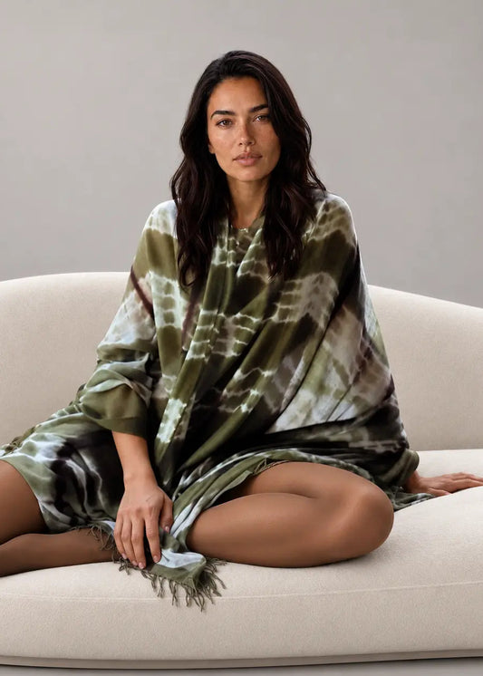 Forest Green, Brown & White Cashmere Wrap – Handloom Himalayan Limited Edition