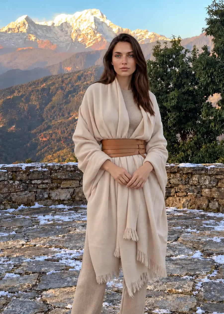 Heavyweight Plant-Dyed Cashmere Wrap - Natural