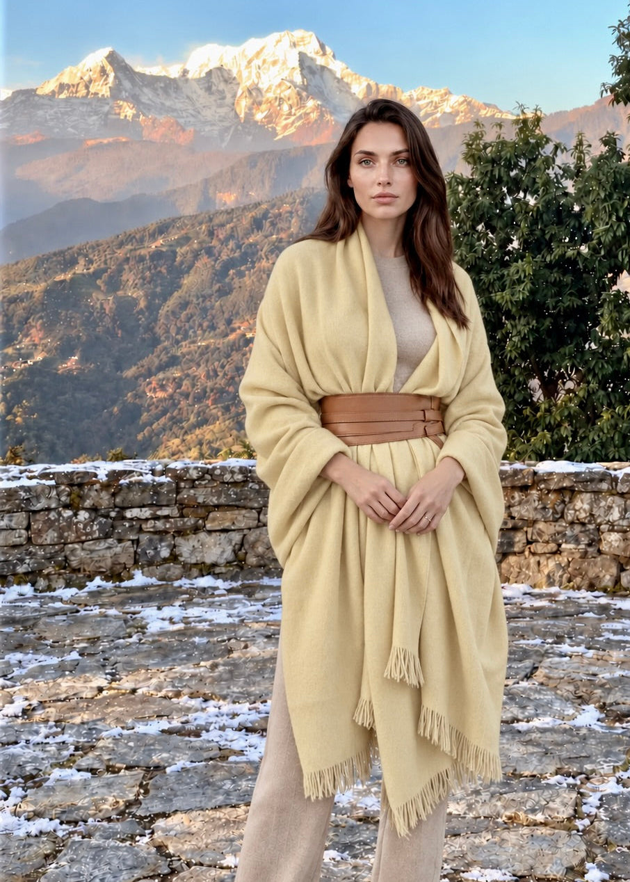 Heavyweight Plant-Dyed Cashmere Wrap | Mustard