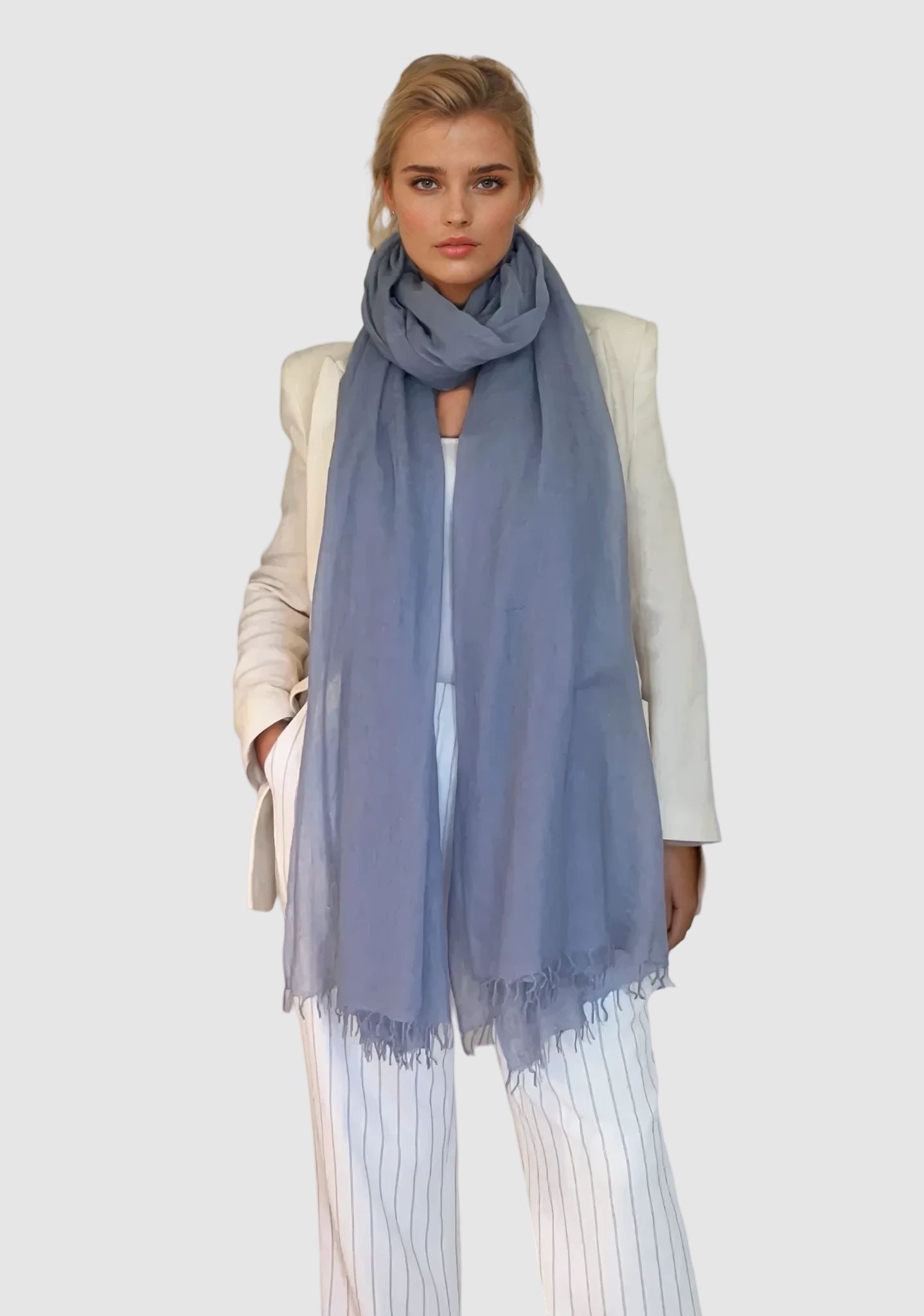 PURE CASHMERE FADED DENIM WRAP