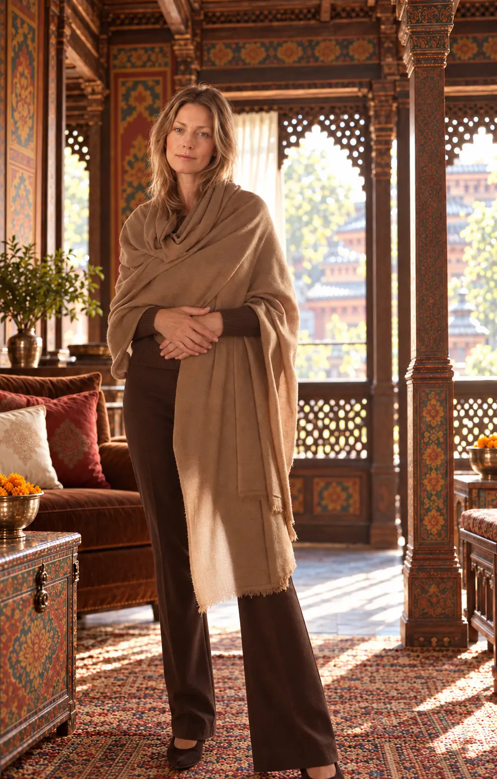 Handwoven Cashmere & Wool Travel Wrap — Camel