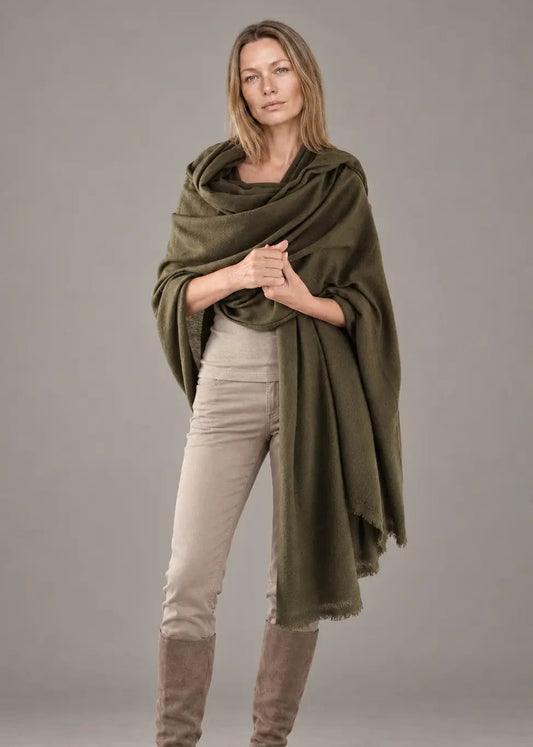 Olive Green - Light Weight Handwoven Cashmere Wool Blend