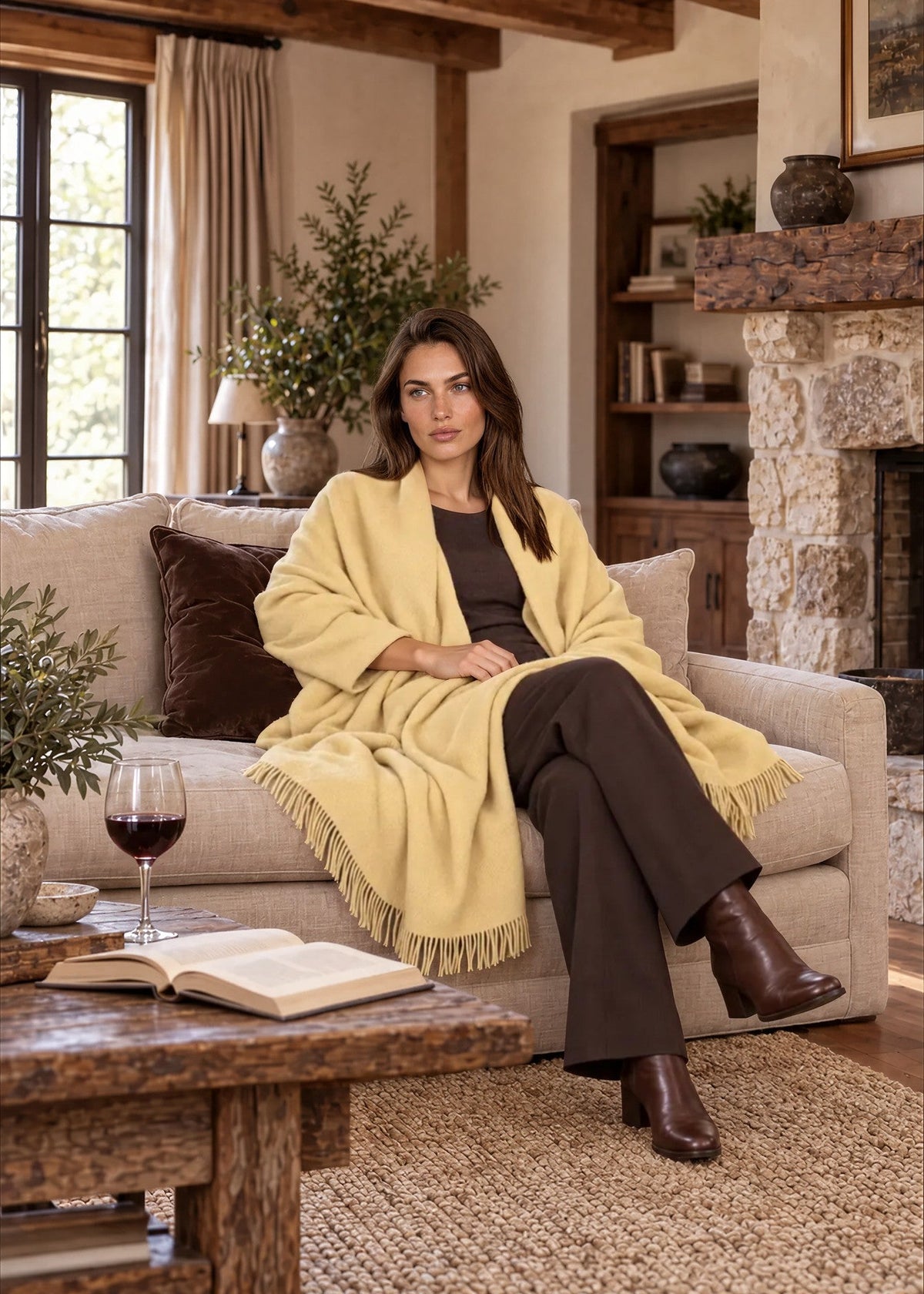Heavyweight Plant-Dyed Cashmere Wrap | Mustard