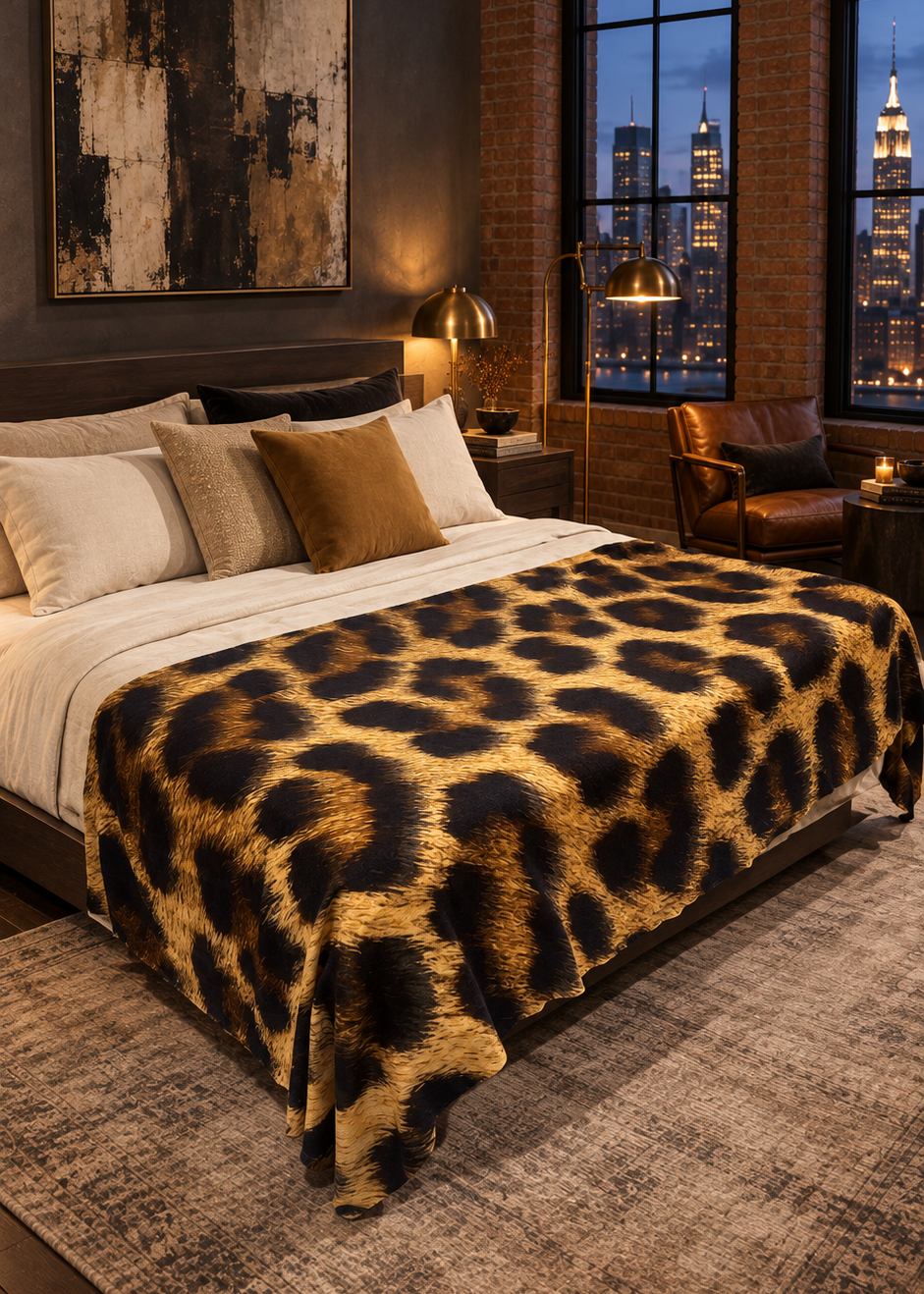 Brown Leopard Cashmere &amp; Wool Bed Throw