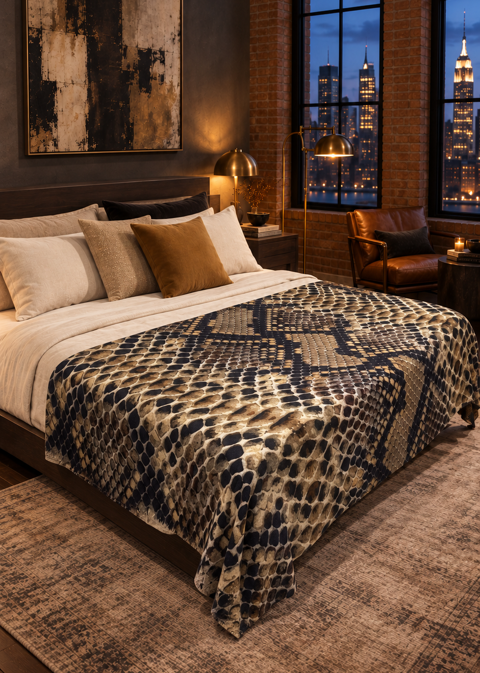 Snake Cashmere & Wool Bed Throw