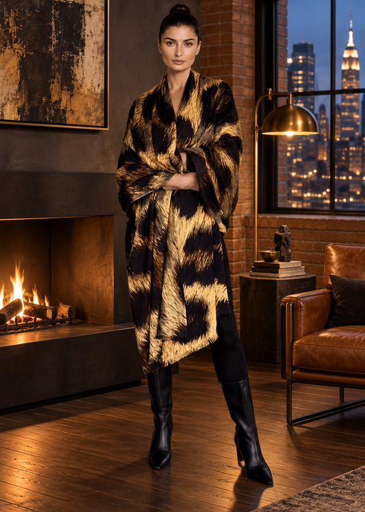 Brown Leopard Cashmere & Wool Bed Throw