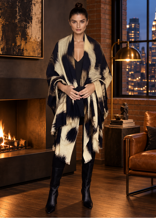 Snow Leopard Print Cashmere & Wool Bed Throw