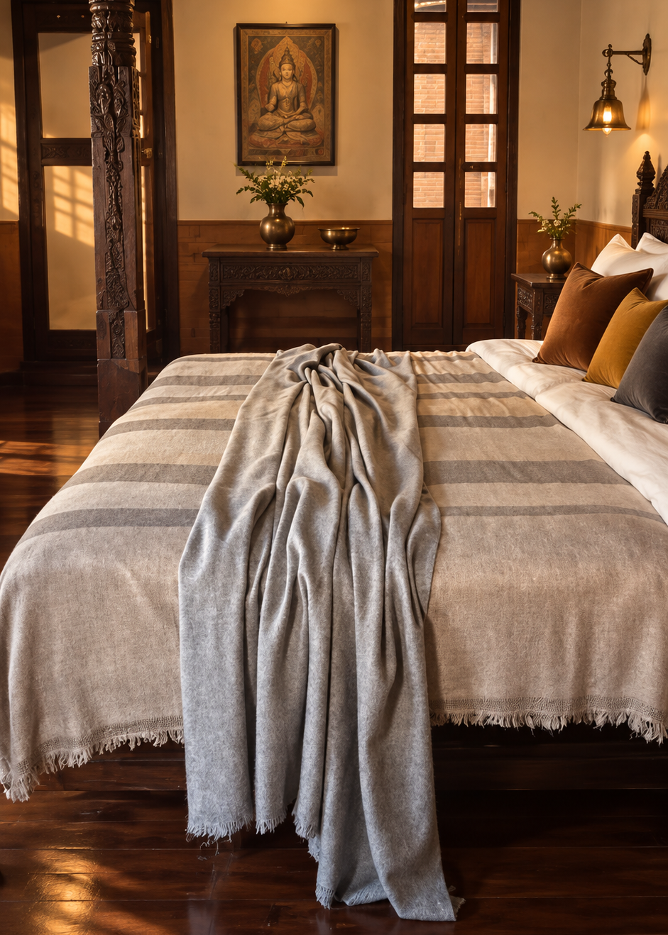 School Grey Cashmere Bed Throw / Blanket