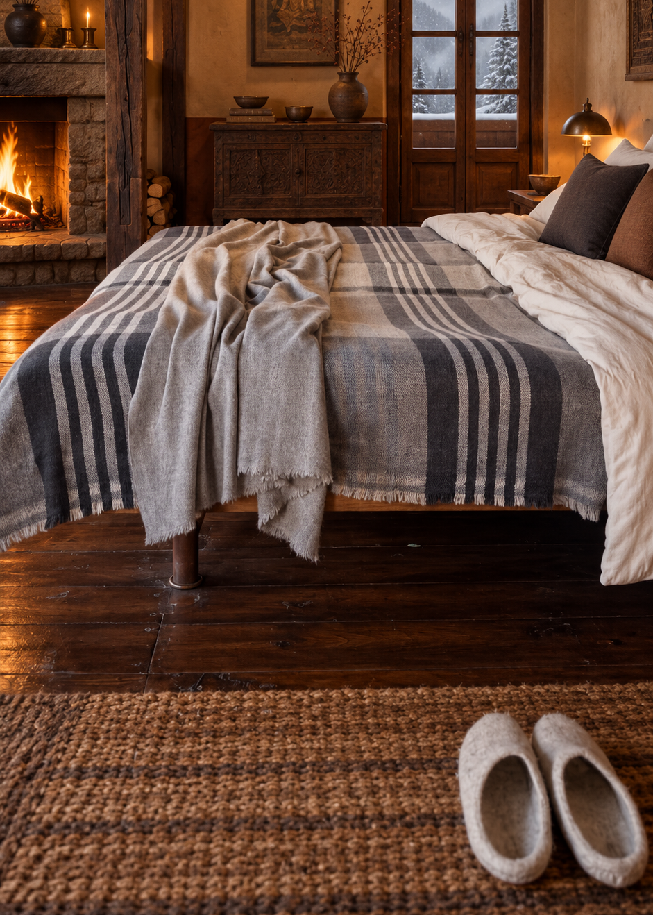School Grey Cashmere Bed Throw / Blanket