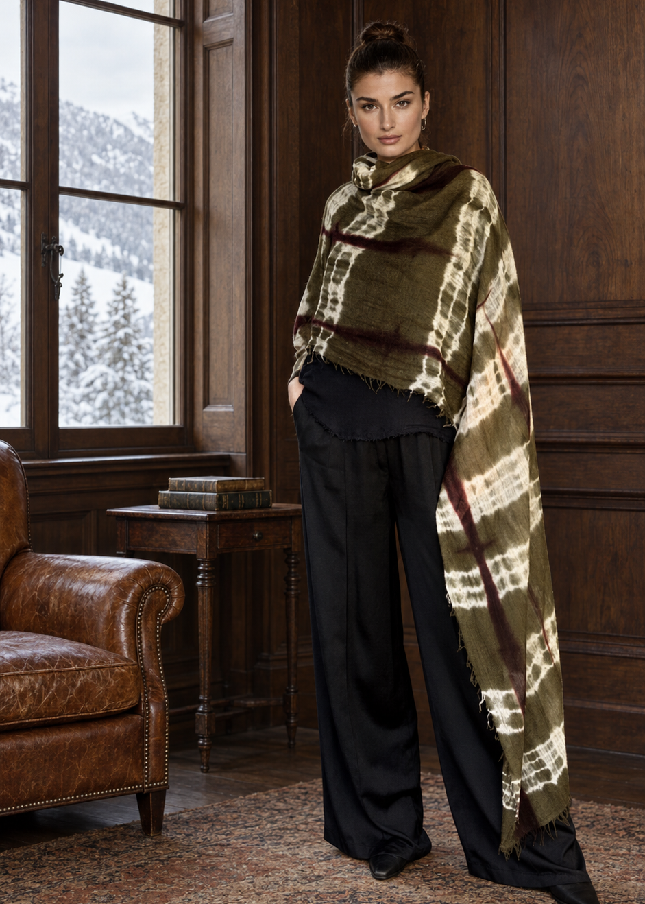 Forest Green, Brown & White Cashmere Wrap – Handloom Himalayan Limited Edition