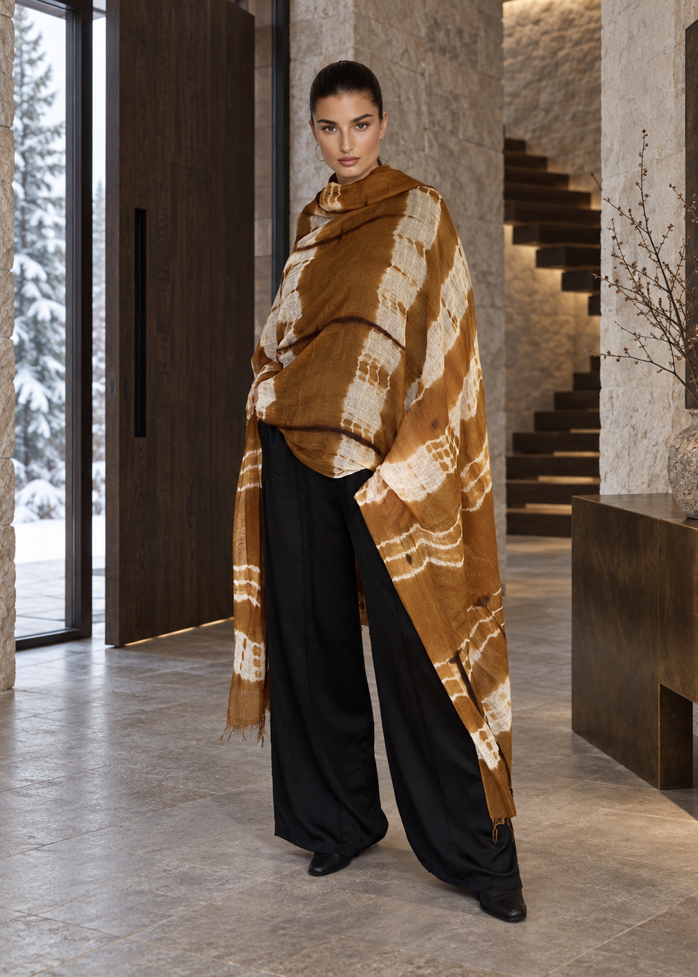 Premium Bronze Brown Cashmere Wrap – Handwoven Himalayan Limited Edition