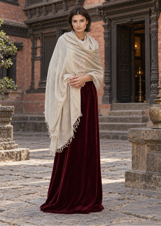 Taupe Cashmere Wrap – Handwoven Himalayan Luxury Shawl