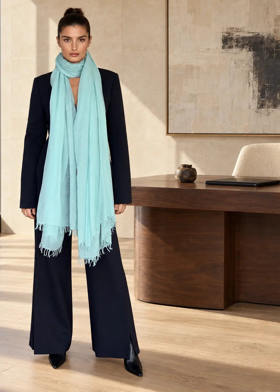 Premium Opal Blue Cashmere Wrap - Handwoven Himalayan Luxury Scarf