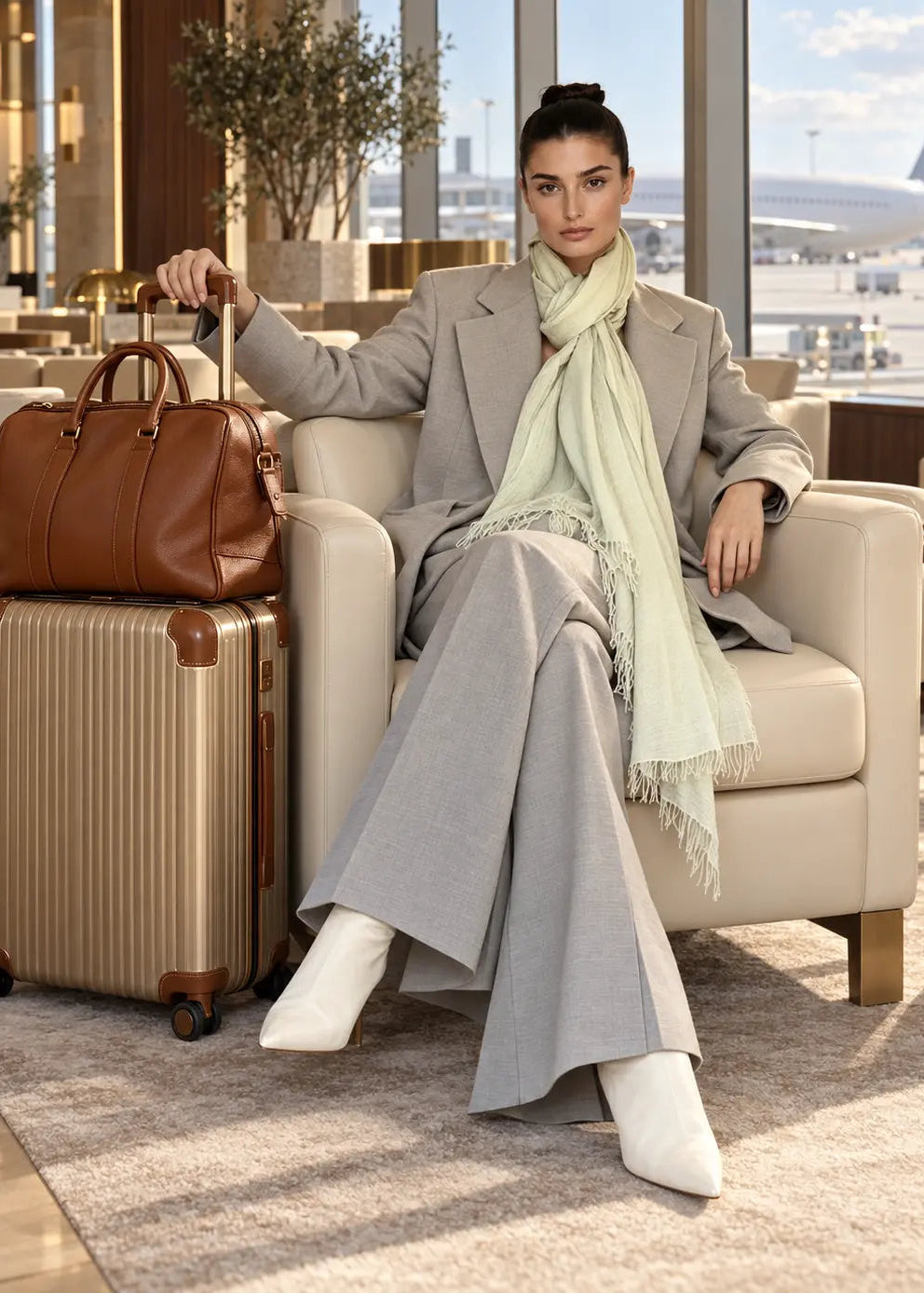 Premium Celadon Pure Cashmere Wrap - Handwoven Himalayan Luxury Scarf