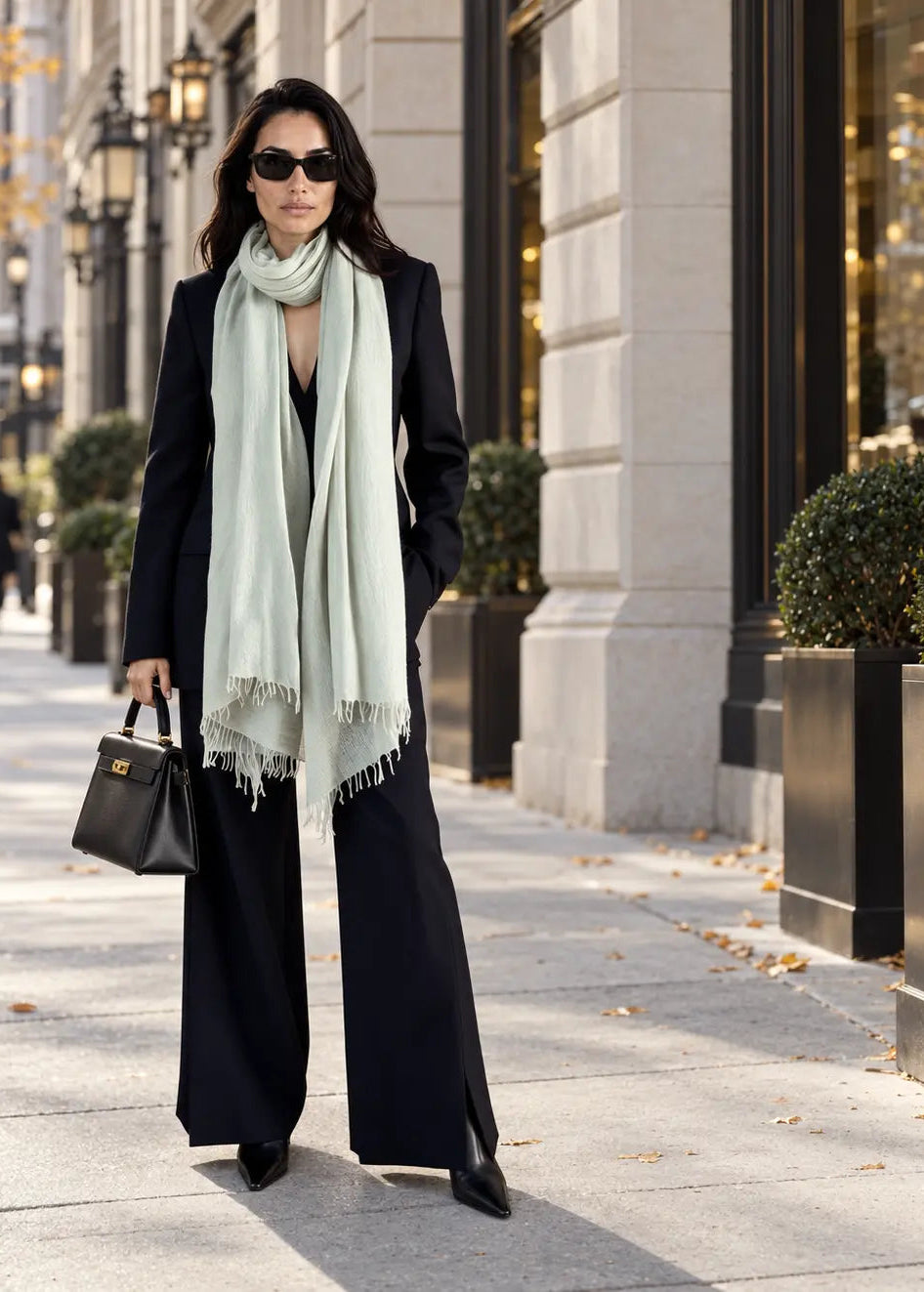 Premium Celadon Pure Cashmere Wrap - Handwoven Himalayan Luxury Scarf